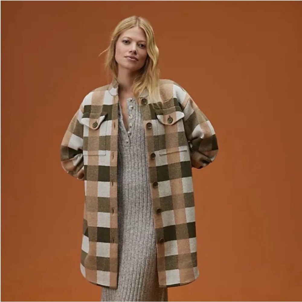 Anthropologie Plaid Jacket in Brown and Cream